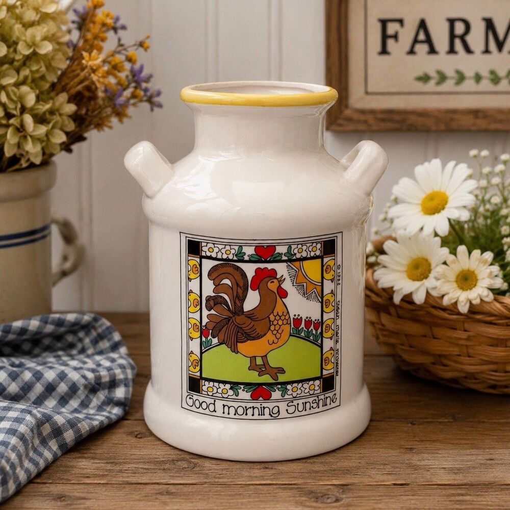 VTG Enesco Rooster Good Morning Sunshine Jug Canister Susan Marie McChesney 1983